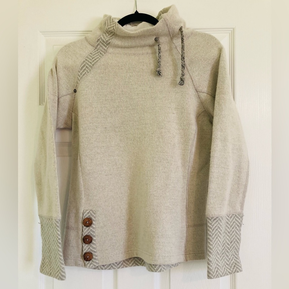 Prana Women's Cream Cowl Neck Sweater with Button Detail